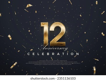 12th anniversary celebration, vector 3d design with luxury and shiny gold. Premium vector background for greeting and celebration.