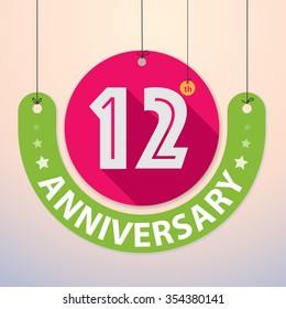 12th Anniversary - Colorful Badge, Paper cut-out