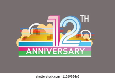 12th anniversary design colorful color with cloud, rainbow, and multiple line number. vector illustration for celebration event and party