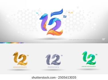 12th Anniversary design logo. Modern colorful style. cheerful number celebration with color variation