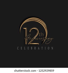 12th anniversary, design templates vector and illustrations with golden color and dark background