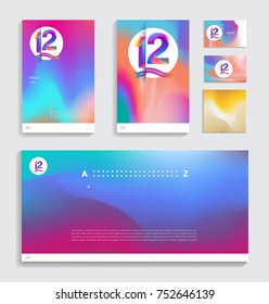 12th anniversary with Fluid colors covers set. celebration template Good for cover, placards, poster, banner, background, flyer design