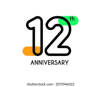 12th anniversary geometric logo. The number for celebration with colorful shapes. Simple line