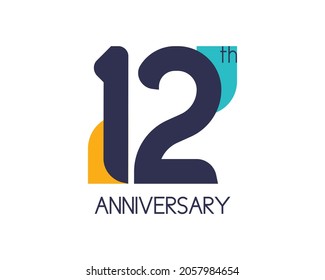 12th Anniversary Geometric Logo. Overlap Shapes For Birthday Design. Minimalist Twelve Year Celebration