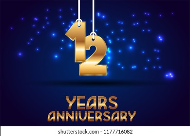 12th Anniversary gold numbers. background for anniversary