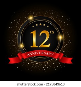 12th Anniversary. Golden anniversary celebration template design, Vector illustrations.