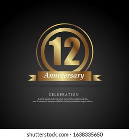 12th anniversary golden logo text decorative. With dark background. Ready to use. Vector Illustration EPS 10