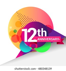 12th Anniversary logo, Colorful geometric background vector design template elements for your birthday celebration.