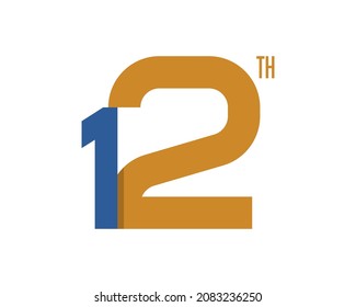 12th anniversary logo design. Birthday number with simple style and two colors, blue and gold. Elegant and minimal