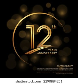 12th Anniversary logo design with double line numbers. Golden anniversary template. Vector Logo Template