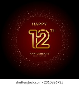 12th  anniversary logo design with a double line concept in gold color, logo vector template illustration