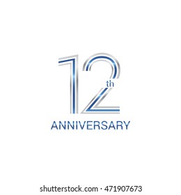 12th anniversary logo design uses three lines which form the numbers.  years anniversary signs . Silver and blue color anniversary