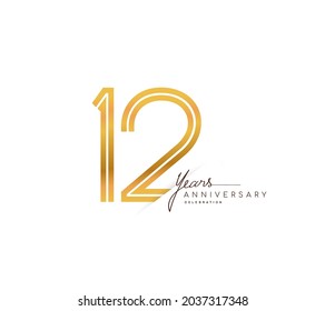 Logo del 12º aniversario de oro de color con número vinculado aislado en fondo blanco, diseño vectorial para tarjeta de felicitación y tarjeta de invitación.