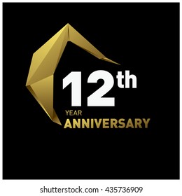 12th anniversary logo with modern gold shape. Anniversary signs illustration. Gold anniversary logo design and illustration