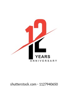 12th anniversary logo red and black swoosh design isolated on white background for anniversary celebration.