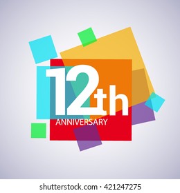 12th anniversary logo, vector design birthday celebration with colorful geometric isolated on white background.