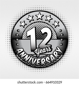 12th anniversary logo. Vector and illustrations. Comics anniversary logo.