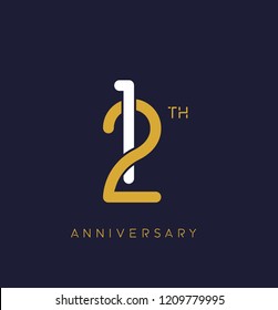 12th anniversary logo.overlapping number with simple monogram color. vector design for greeting card and invitation card.