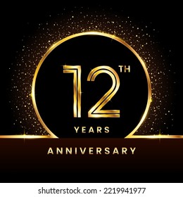 12th Anniversary Logotype. Golden Anniversary template design for celebration event, invitation card, greeting card, flyer, banner, poster, double line logo, vector illustration