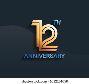 12th anniversary logotype with multiple line golden color isolated on dark blue background for celebration