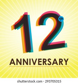12th Anniversary poster / template design in retro style - Vector Background
