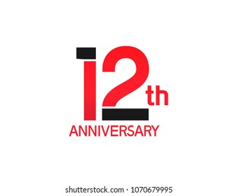 12th anniversary red and black design simple isolated on white background for celebration