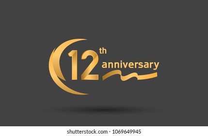12th anniversary with swoosh golden color and ribbon for celebration event