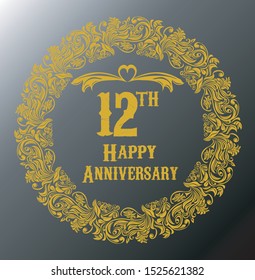 12th anniversary vector design, gray background
