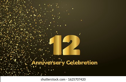 12th Anniversary vector party background with gold glitter and gold font, editable illustration eps 10