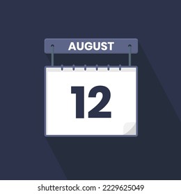 Icono del calendario del 12 de agosto. 12 de agosto calendario Fecha Mes Icono Ilustrador vectorial