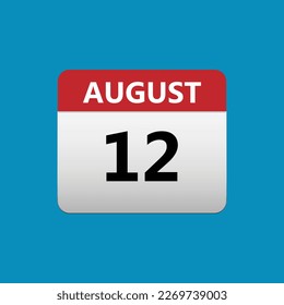 12th August calendar icon. August 12 calendar Date Month icon. Isolated on blue background