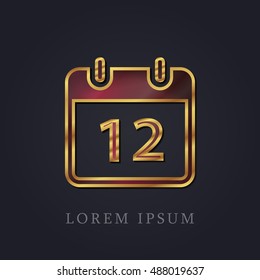 12th Calendar Red Ruby with Golden Frame Precious Jewellery Icon / Logo Design