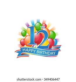 1 12 Colorful Happy Birthday Logo With Balloons And Burst Of Light ...