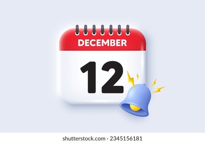 12th day of the month icon. Calendar date 3d icon. Event schedule date. Meeting appointment time. 12th day of December month. Calendar event reminder date. Vector