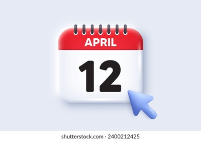 12th day of the month icon. Calendar date 3d icon. Event schedule date. Meeting appointment time. 12th day of April month. Calendar event reminder date. Vector