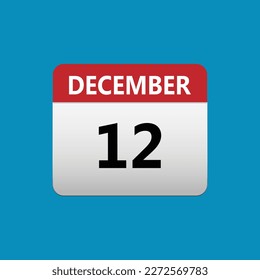 12th December calendar icon. December 12 calendar Date Month icon. Isolated on blue background