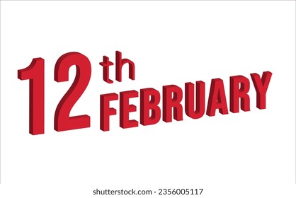 12th February , Daily calendar time and date schedule symbol. Modern design, 3d rendering. White background.