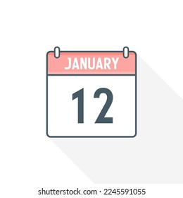 12th January calendar icon. January 12 calendar Date Month icon vector illustrator