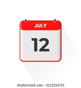 12th July calendar icon. July 12 calendar Date Month icon vector illustrator svg