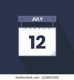 12th July calendar icon. July 12 calendar Date Month icon vector illustrator svg