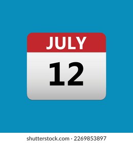 12th July calendar icon. July 12 calendar Date Month icon. Isolated on blue background svg