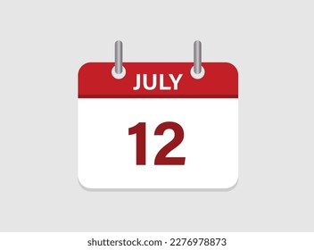 12th July calendar icon. Calendar template for the days of July. svg