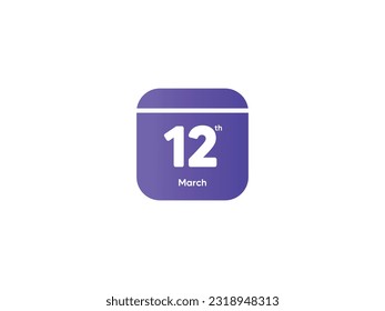 12th March calendar date month icon with gradient color, flat design style vector illustration