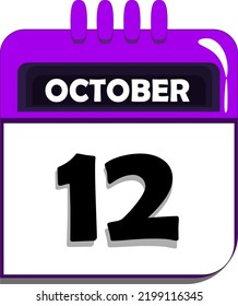 12th of october. calendar with date number twelve, twelfth day of october, month of october