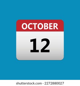 12th October calendar icon. October 12 calendar Date Month icon. Isolated on blue background