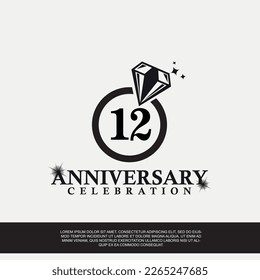 12th year anniversary celebration logo with black color wedding ring vector abstract illustration design