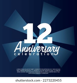 12th year anniversary celebration vector template design illustration with white text elegant blue shiny background.	