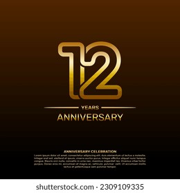 12th year anniversary design template in gold color. vector template illustration