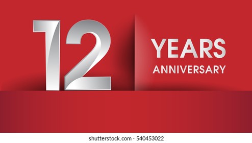 12th Years Anniversary celebration logo, flat design isolated on red background, vector elements for banner, invitation card and birthday party.