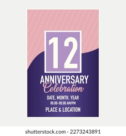 12th years anniversary celebration vector invitation card design with blue template of invitational for print 